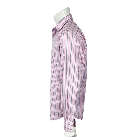 Gianni Orvietto Super Fine Cotton Italy Pink Blue Striped Dress Shirt Mens 17-36 - Picture 4 of 10